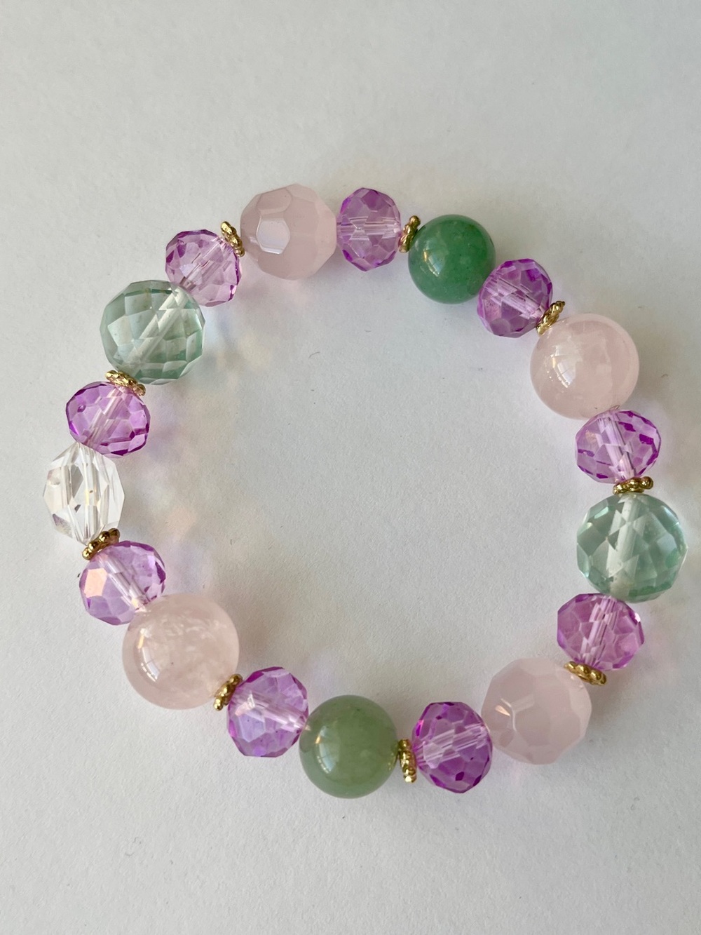 Pink, Purple & Green Beaded Stretch Bracelet